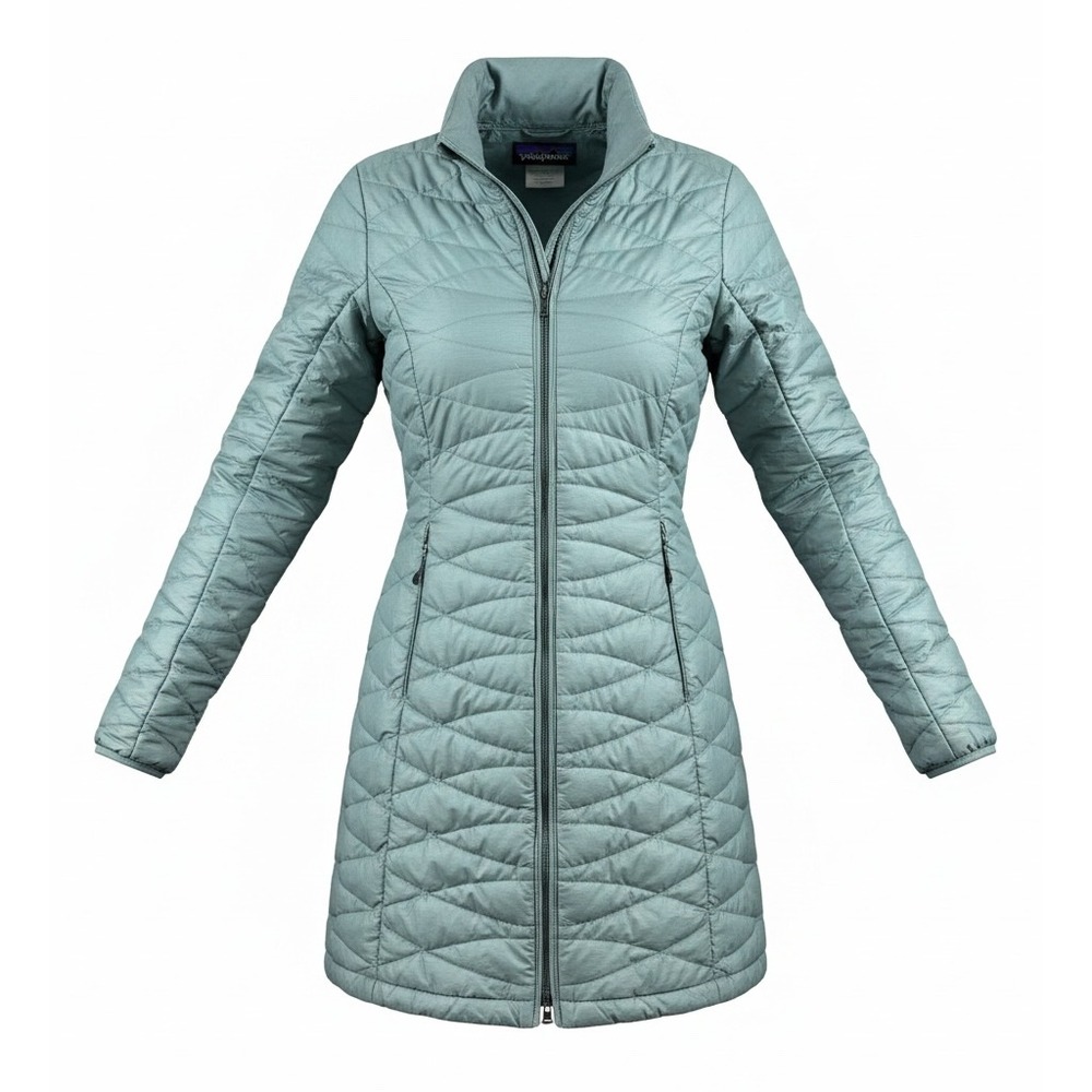 Patagonia Fiona Parka Light Gray Quilted Full Zip Long Duck Down Womens Small